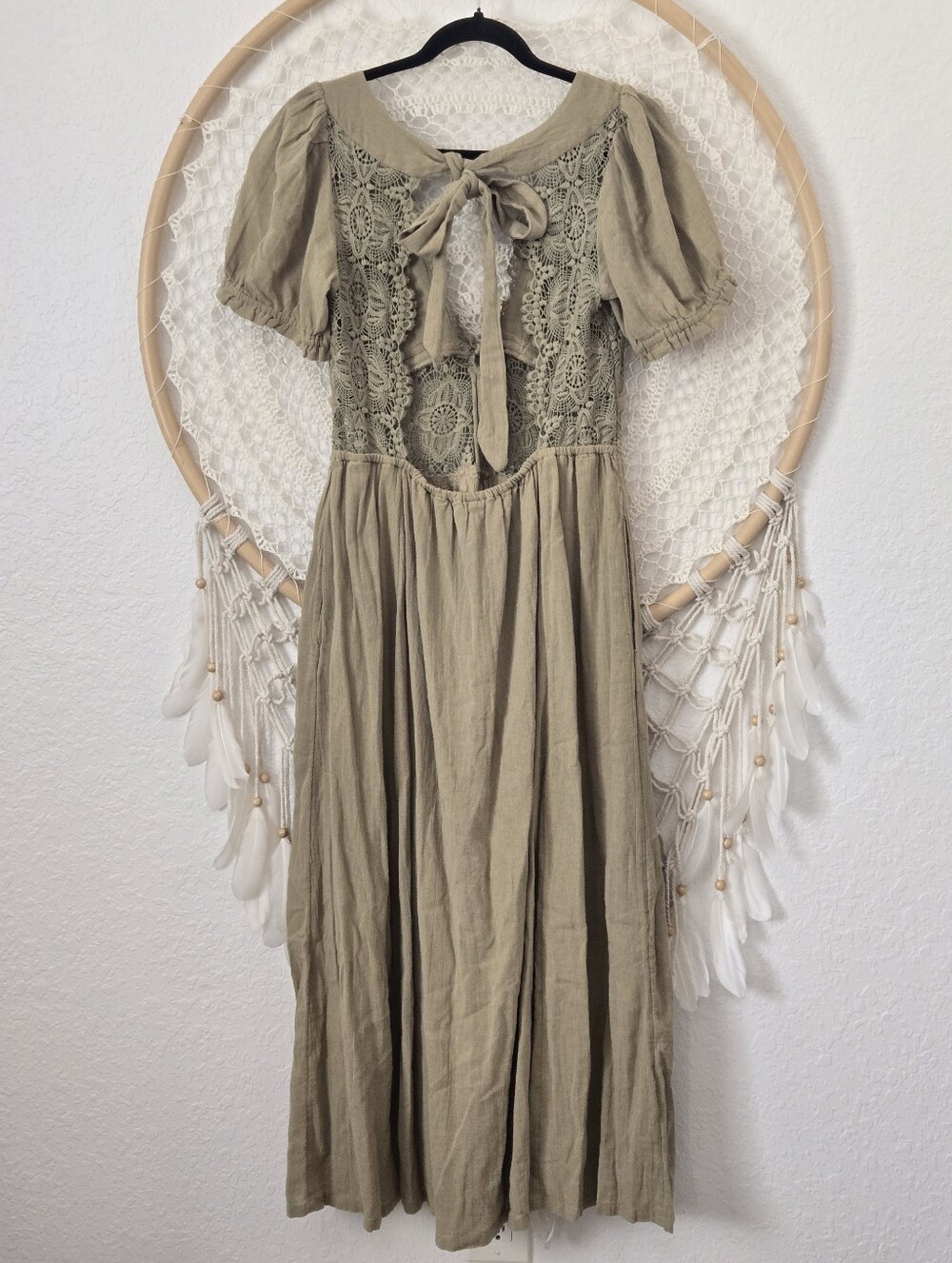 Free People All You Need Is Lace Midi Dress Olive Green Bohemian Size M - Picture 8 of 12